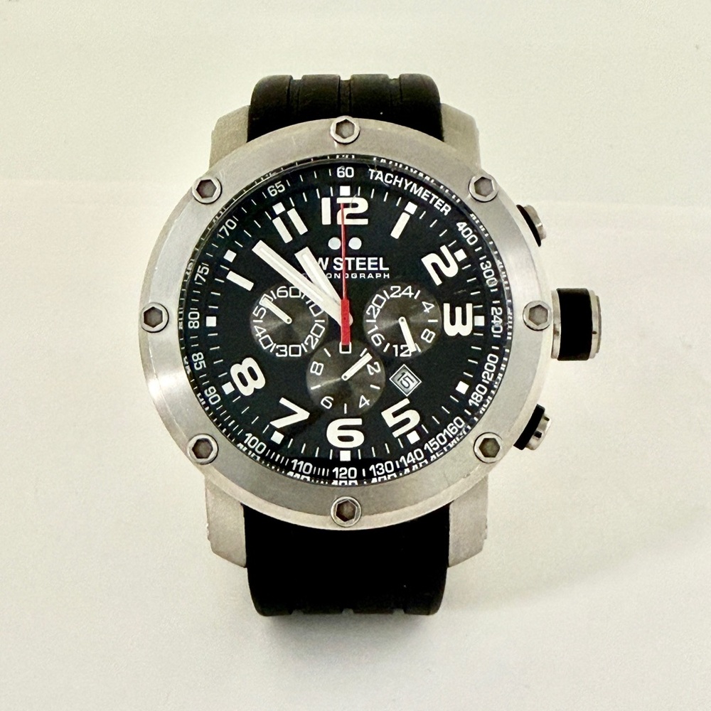 TW STEEL - TW 121 Black and Stainless Steel Chronograph Heavy Watch Unisex 45mm